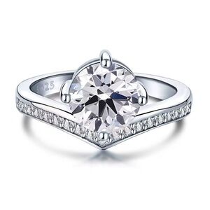 S925 Sterling Silver Cubic Zirconia Promise Engagement Ring Band Wedding V Band